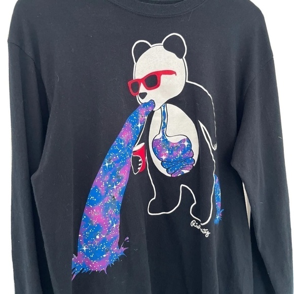 Riot Society Men's Sz M Galaxy Puking Panda Rainbows Black Long Sleeve Shirt - Picture 2 of 5